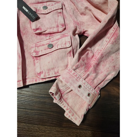 Fashion Nova Billie Cropped Jacket Womens Medium Pink Cargo Utility NWT New - Picture 3 of 10